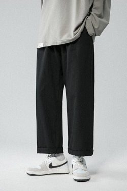 Y2K Retro Style Soft Boy Elastic Waist Straight Leg Pants - Perfect 90s Grunge Outfits