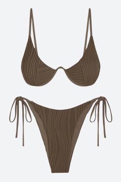 Y2K Retro Wavy Striped Wired Cup Bikini Set - Perfect for Summer Outfits