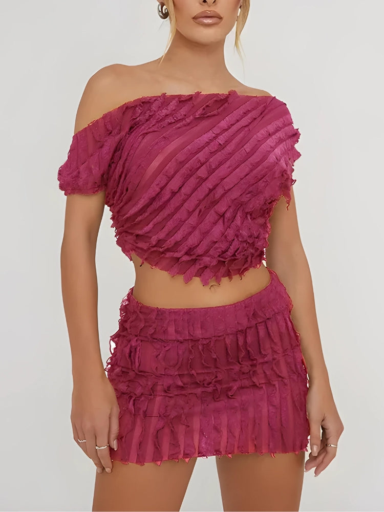 Y2K Ruffled One Shoulder Top & Mini Skirt Set - Perfect for Retro Summer Outfits Y2K Ruffled One Shoulder Top & Mini Skirt Set - Perfect for Retro Summer Outfits