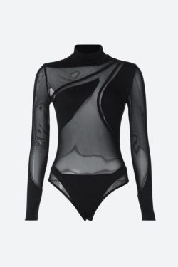 Y2K Sheer Mesh Bodysuit - Retro Grunge Style for Trendy Y2K Outfits