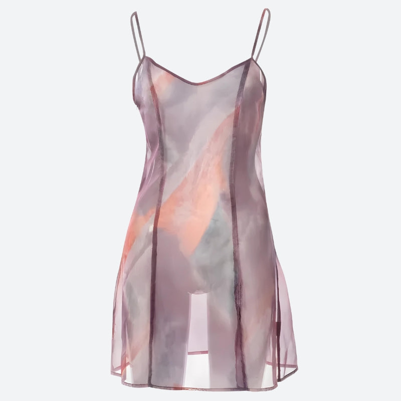 Y2K Sheer Mesh Slit Mini Dress - Retro 90s Grunge Style Douyin Outfit Y2K Sheer Mesh Slit Mini Dress - Retro 90s Grunge Style Douyin Outfit