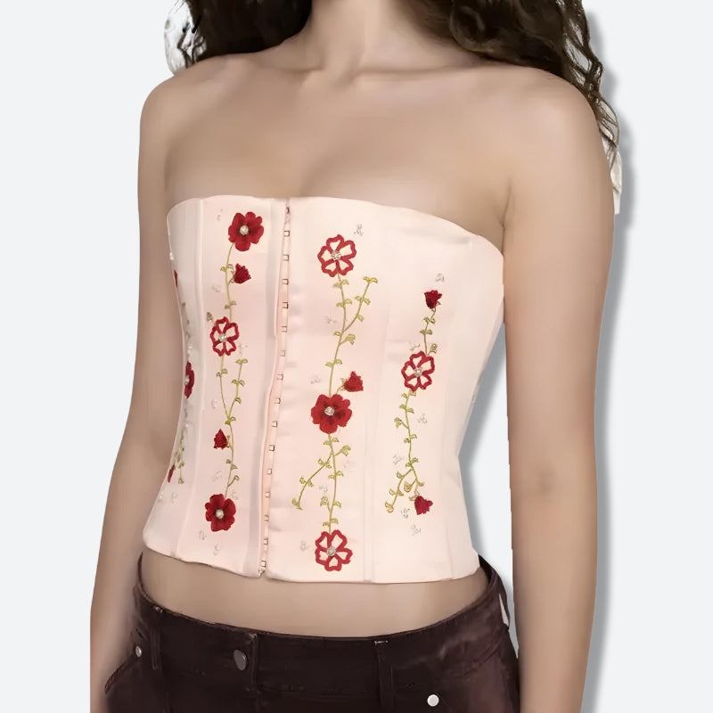 Y2K Soft Girl Embroidered Beaded Corset Top - Retro 90s Fashion Statement Y2K Soft Girl Embroidered Beaded Corset Top - Retro 90s Fashion Statement