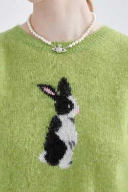 Y2K Soft Girl Rabbit Knitted Top - Retro 90s Fashion Grunge Outfit