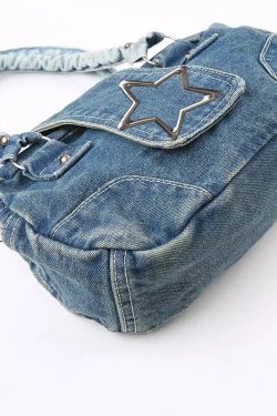 Y2K Star Denim Bag - Retro Style 90s Fashion Accessory for Y2K Outfits