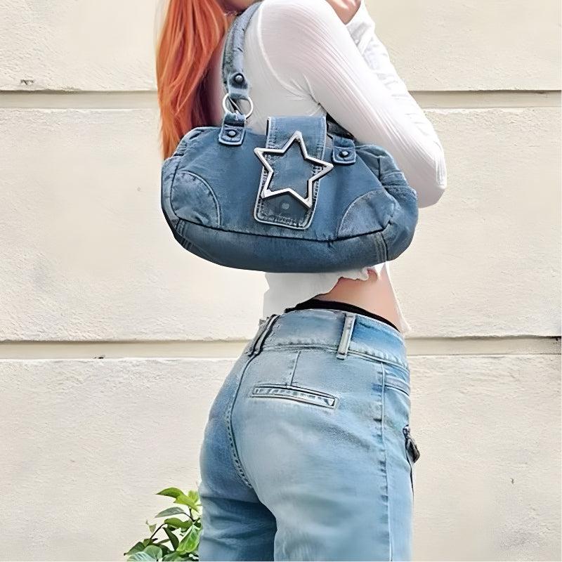 Y2K Star Denim Bag - Retro Style 90s Fashion Accessory for Y2K Outfits Y2K Star Denim Bag - Retro Style 90s Fashion Accessory for Y2K Outfits