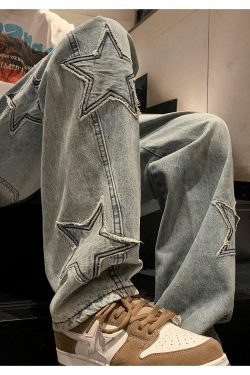 Y2K Star Embroidered Retro Style Jeans - Perfect for 90s and Y2K Outfits