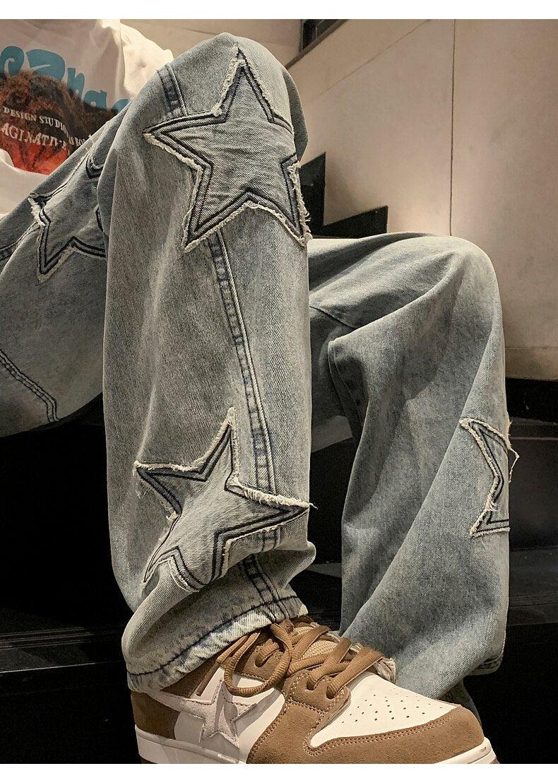 Y2K Star Embroidered Retro Style Jeans - Perfect for 90s and Y2K Outfits Y2K Star Embroidered Retro Style Jeans - Perfect for 90s and Y2K Outfits