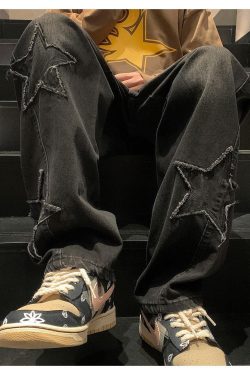 Y2K Star Embroidered Retro Style Jeans - Perfect for 90s and Y2K Outfits
