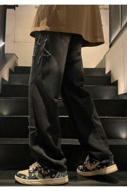 Y2K Star Embroidered Retro Style Jeans - Perfect for 90s and Y2K Outfits
