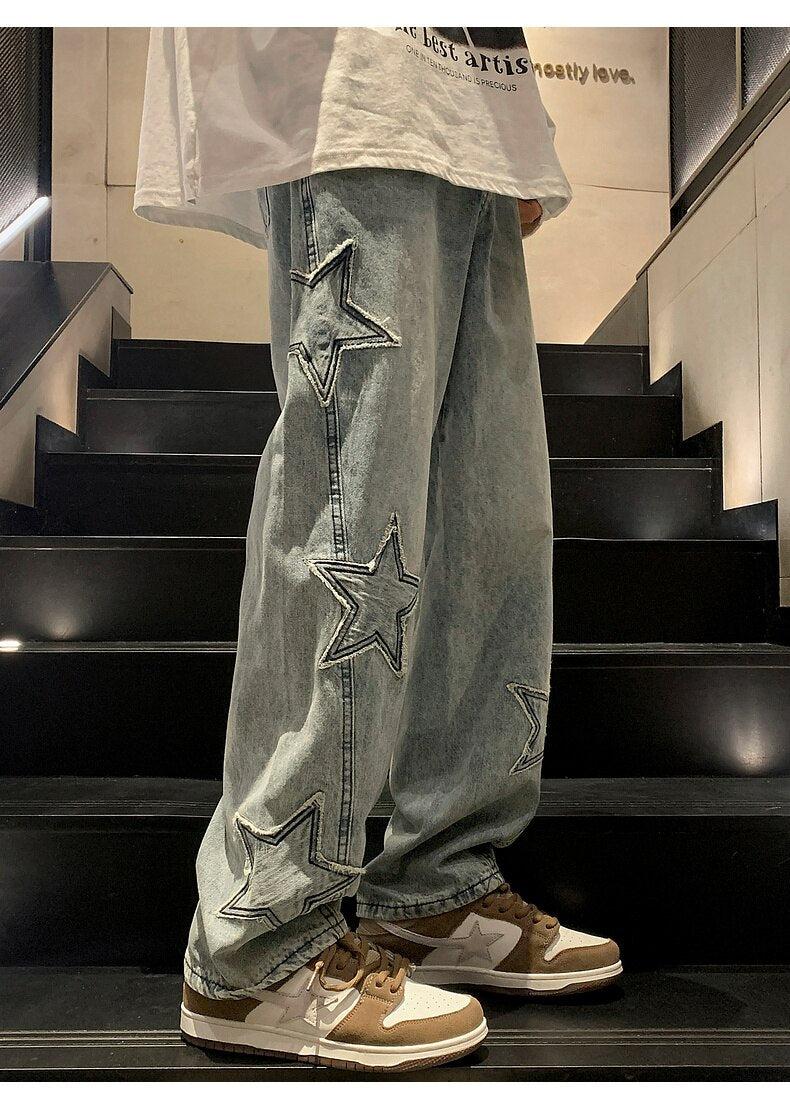 Y2K Star Embroidered Retro Style Jeans - Perfect for 90s and Y2K Outfits Y2K Star Embroidered Retro Style Jeans - Perfect for 90s and Y2K Outfits