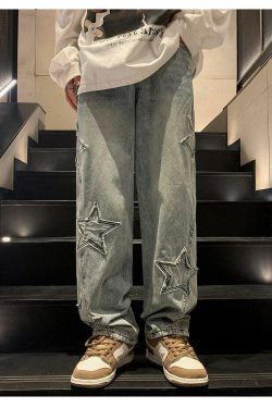 Y2K Star Embroidered Retro Style Jeans - Perfect for 90s and Y2K Outfits