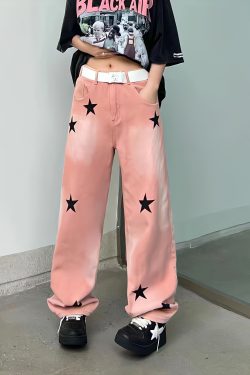Y2K Star Printed Retro Style Jeans - Perfect for 90s and Y2K Outfits