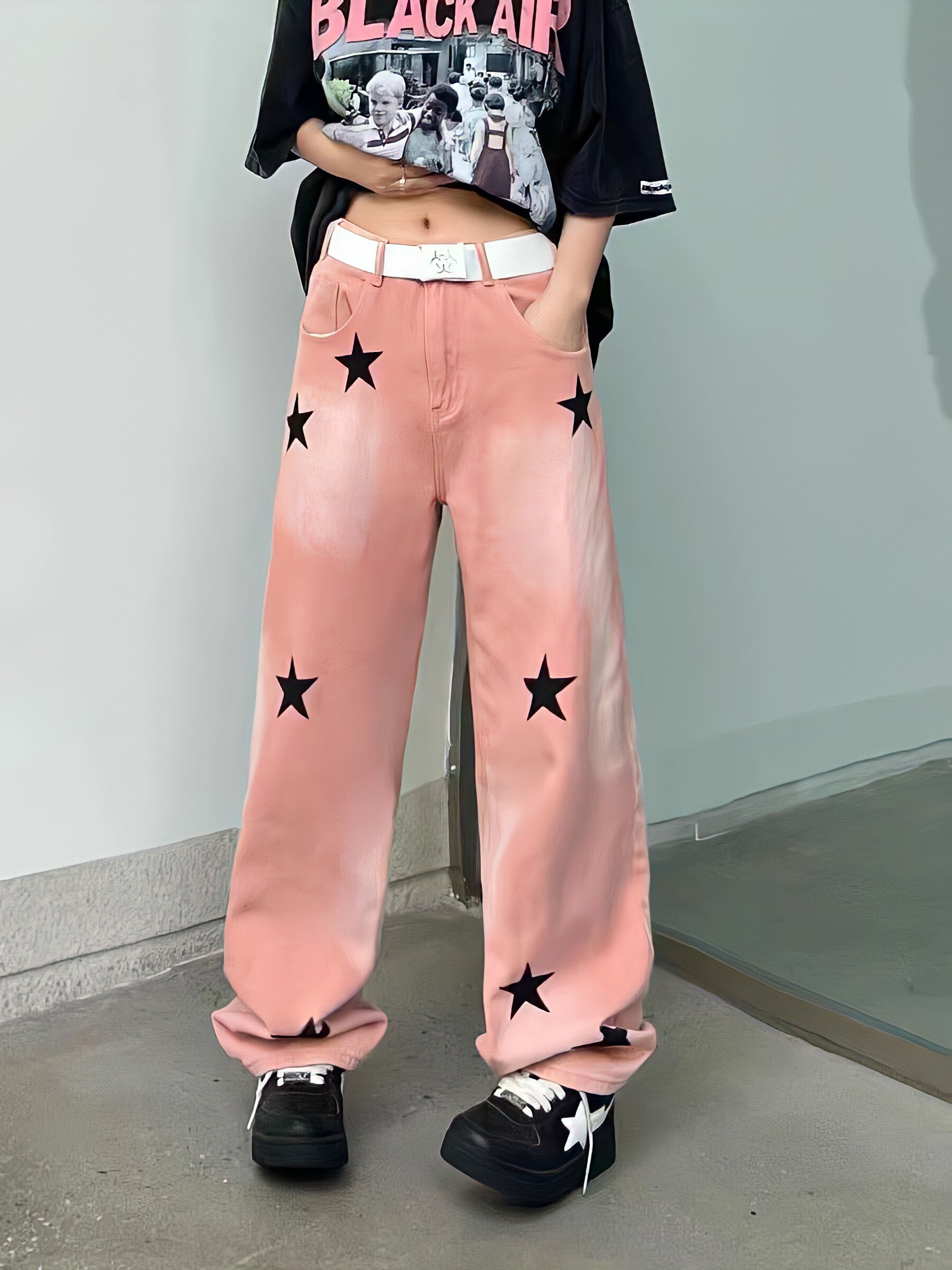 Y2K Star Printed Retro Style Jeans - Perfect for 90s and Y2K Outfits Y2K Star Printed Retro Style Jeans - Perfect for 90s and Y2K Outfits