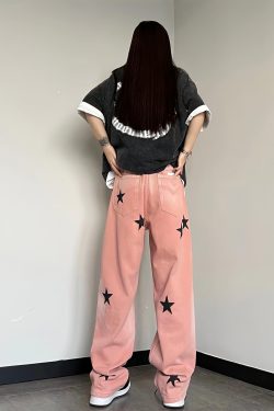 Y2K Star Printed Retro Style Jeans - Perfect for 90s and Y2K Outfits