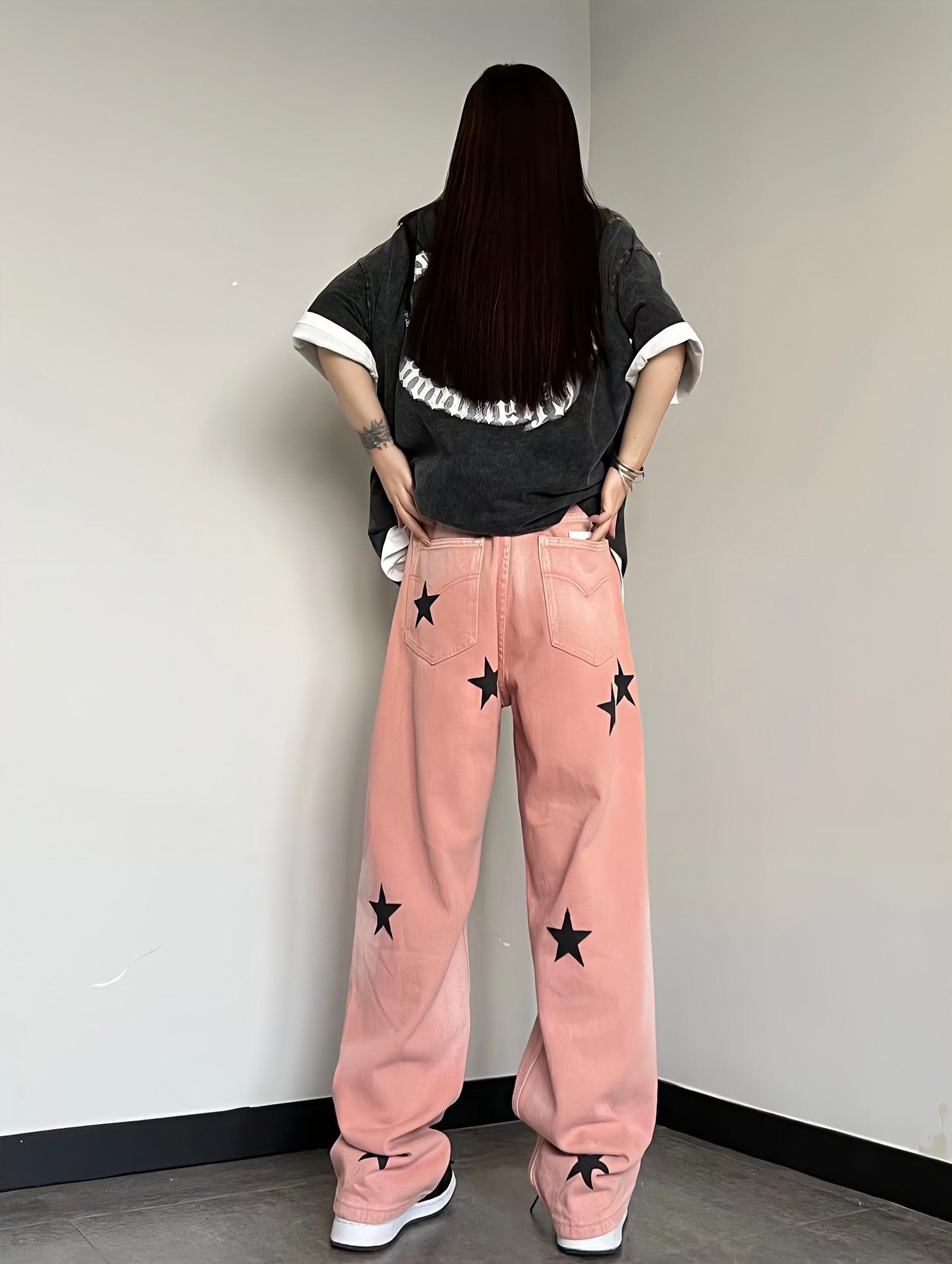Y2K Star Printed Retro Style Jeans - Perfect for 90s and Y2K Outfits Y2K Star Printed Retro Style Jeans - Perfect for 90s and Y2K Outfits