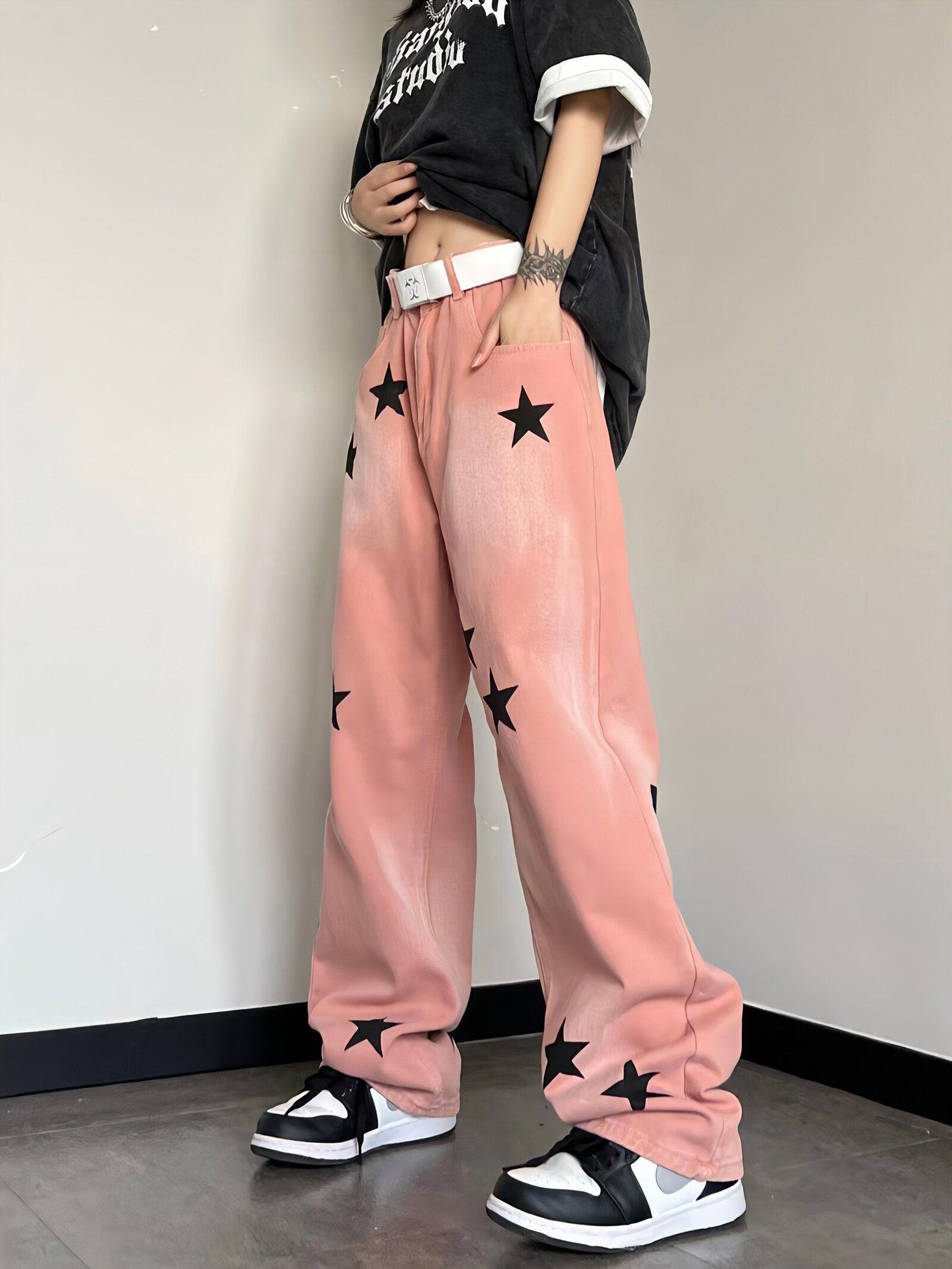 Y2K Star Printed Retro Style Jeans - Perfect for 90s and Y2K Outfits Y2K Star Printed Retro Style Jeans - Perfect for 90s and Y2K Outfits