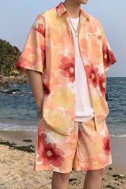 Y2K Summer Flower Shirt & Shorts Two Piece Set - Retro Style Y2K Outfits