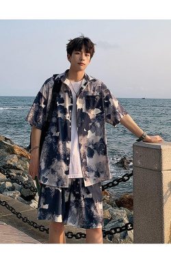 Y2K Summer Flower Shirt & Shorts Two Piece Set - Retro Style Y2K Outfits