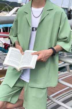 Y2K Summer Soft Boy Shirt and Shorts Two Piece Set - Retro Style Y2K Outfits