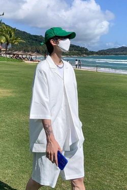 Y2K Summer Soft Boy Shirt and Shorts Two Piece Set - Retro Style Y2K Outfits