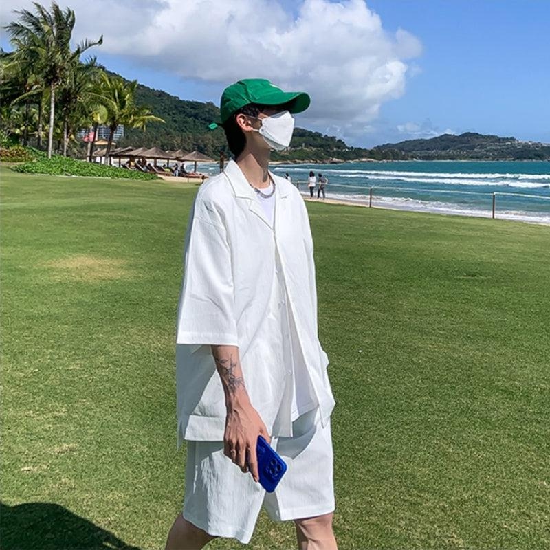 Y2K Summer Soft Boy Shirt and Shorts Two Piece Set - Retro Style Y2K Outfits Y2K Summer Soft Boy Shirt and Shorts Two Piece Set - Retro Style Y2K Outfits