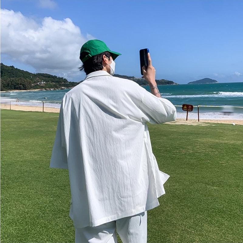 Y2K Summer Soft Boy Shirt and Shorts Two Piece Set - Retro Style Y2K Outfits Y2K Summer Soft Boy Shirt and Shorts Two Piece Set - Retro Style Y2K Outfits