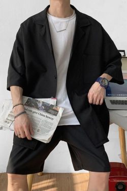 Y2K Summer Soft Boy Shirt and Shorts Two Piece Set - Retro Style Y2K Outfits