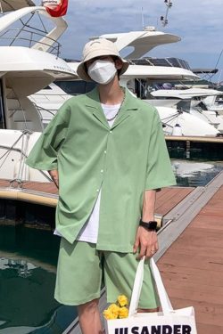 Y2K Summer Soft Boy Shirt and Shorts Two Piece Set - Retro Style Y2K Outfits