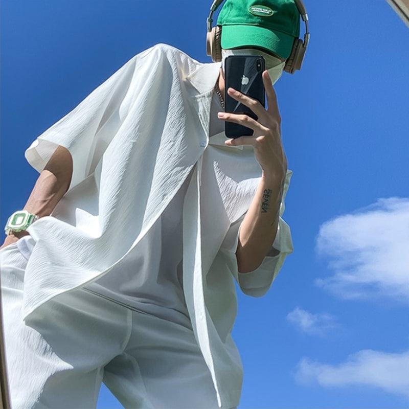 Y2K Summer Soft Boy Shirt and Shorts Two Piece Set - Retro Style Y2K Outfits Y2K Summer Soft Boy Shirt and Shorts Two Piece Set - Retro Style Y2K Outfits