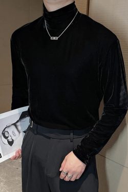 Y2K Velvet Turtle Neck Top - Retro 90s Fashion Grunge Style