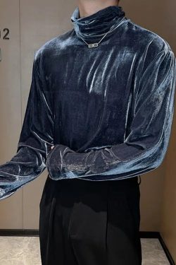 Y2K Velvet Turtle Neck Top - Retro 90s Fashion Grunge Style