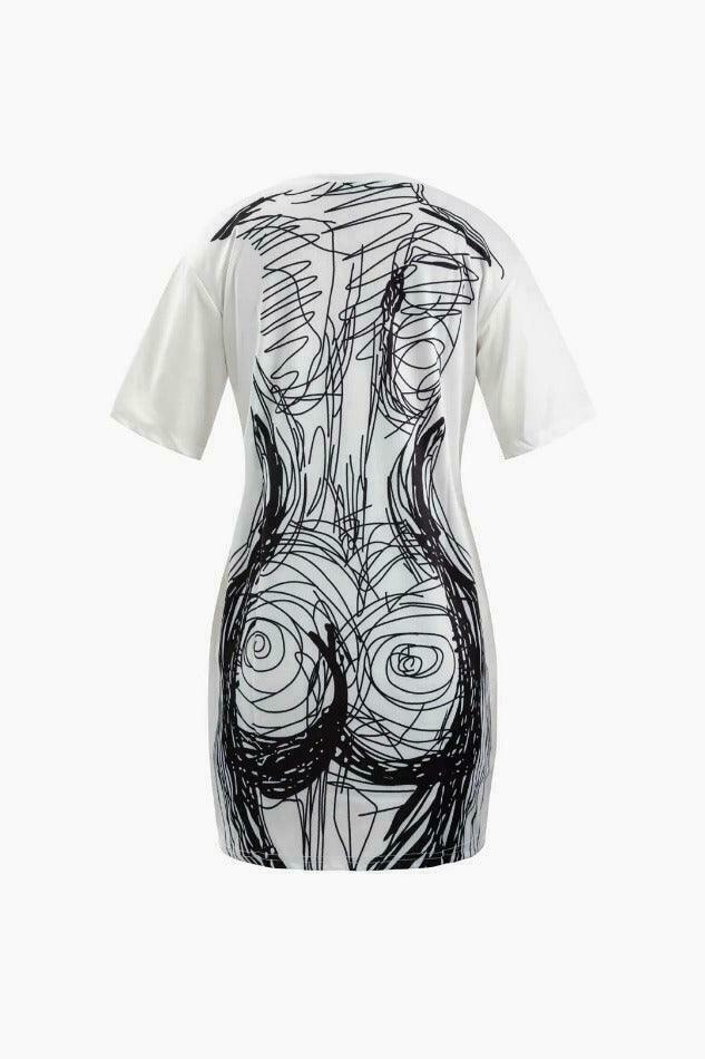 Abstract Line Print Mini Dress - Y2K Coquette Grunge Aesthetic Cute Tops Pastel Goth Cargo Skirt Abstract Line Print Mini Dress - Y2K Coquette Grunge Aesthetic Cute Tops Pastel Goth Cargo Skirt