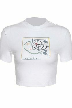 Abstract Print Crop Top: Y2K Fashion with Coquette Aesthetic, Grunge Style, and Pastel Goth Vibes