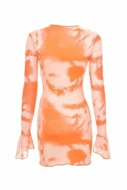 Abstract Print Flared Sleeve Tie Dress - Y2K Fashion Coquette Aesthetic Grunge Style