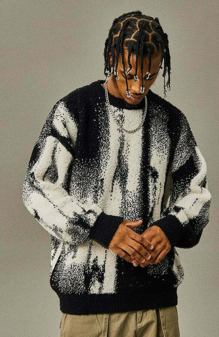 Abstract Print Knitted Sweater - Y2K Aesthetic Coquette Style - Grunge Fashion & Pastel Goth Vibes Abstract Print Knitted Sweater - Y2K Aesthetic Coquette Style - Grunge Fashion & Pastel Goth Vibes