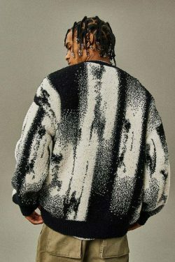 Abstract Print Knitted Sweater - Y2K Aesthetic Coquette Style - Grunge Fashion & Pastel Goth Vibes