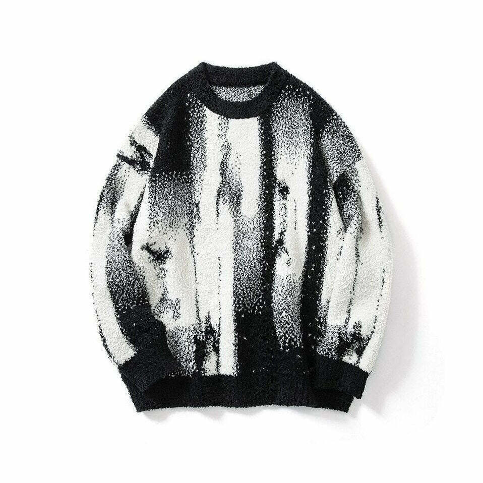 Abstract Print Knitted Sweater - Y2K Aesthetic Coquette Style - Grunge Fashion & Pastel Goth Vibes Abstract Print Knitted Sweater - Y2K Aesthetic Coquette Style - Grunge Fashion & Pastel Goth Vibes