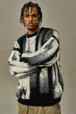 Abstract Print Knitted Sweater - Y2K Aesthetic Coquette Style - Grunge Fashion & Pastel Goth Vibes