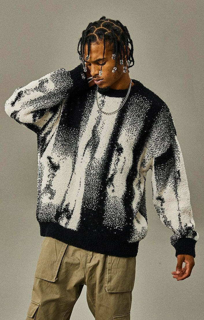 Abstract Print Knitted Sweater - Y2K Aesthetic Coquette Style - Grunge Fashion & Pastel Goth Vibes Abstract Print Knitted Sweater - Y2K Aesthetic Coquette Style - Grunge Fashion & Pastel Goth Vibes