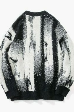 Abstract Print Knitted Sweater - Y2K Aesthetic Coquette Style - Grunge Fashion & Pastel Goth Vibes