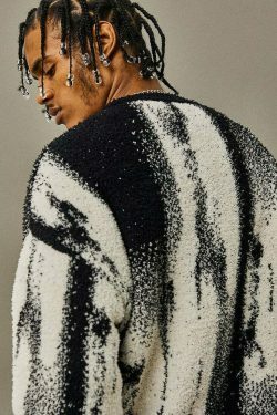 Abstract Print Knitted Sweater - Y2K Aesthetic Coquette Style - Grunge Fashion & Pastel Goth Vibes