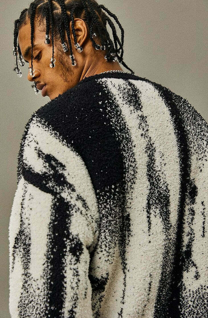 Abstract Print Knitted Sweater - Y2K Aesthetic Coquette Style - Grunge Fashion & Pastel Goth Vibes Abstract Print Knitted Sweater - Y2K Aesthetic Coquette Style - Grunge Fashion & Pastel Goth Vibes