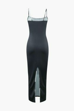 Abstract Print Maxi Dress with Back Slit - Y2K Fashion for Women, Coquette Aesthetic, Grunge Style