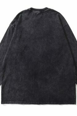 Acid Washed Graphic Long Sleeve T-Shirt: Y2K Fashion with Coquette Aesthetic, Grunge Style,