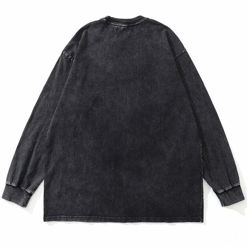 Acid Washed Graphic Long Sleeve T-Shirt: Y2K Fashion with Coquette Aesthetic, Grunge Style, Acid Washed Graphic Long Sleeve T-Shirt: Y2K Fashion with Coquette Aesthetic, Grunge Style,