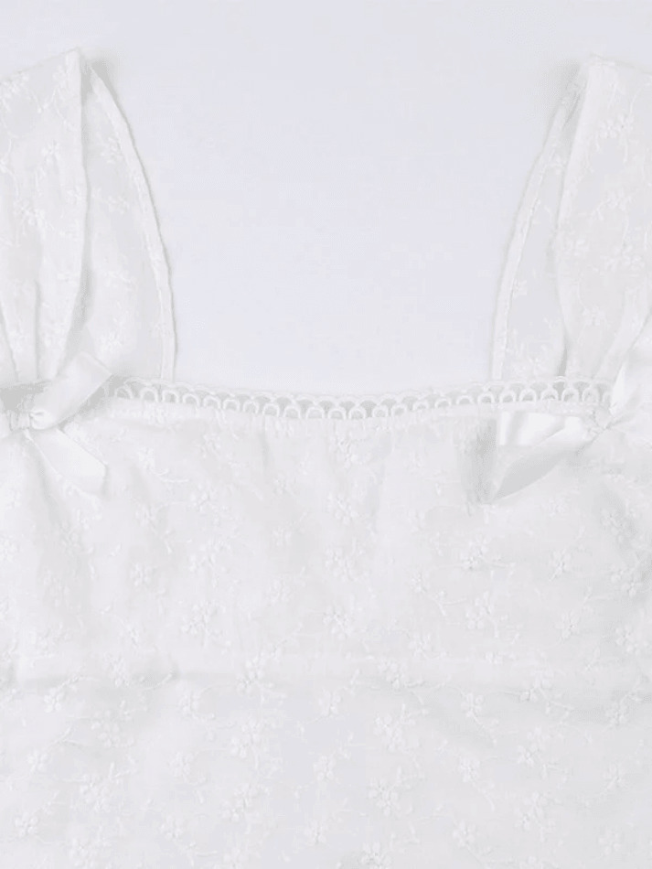 Aesthetic Embroidered Bow Lace Tank: Y2K Coquette Grunge Style Aesthetic Embroidered Bow Lace Tank: Y2K Coquette Grunge Style