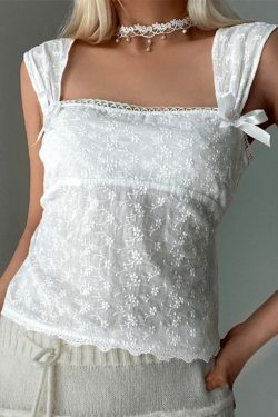Aesthetic Embroidered Bow Lace Tank: Y2K Coquette Grunge Style