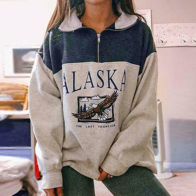 Alaska Zip Up Sweatshirt - Y2K Coquette Grunge Aesthetic Cute Tops Pastel Alaska Zip Up Sweatshirt - Y2K Coquette Grunge Aesthetic Cute Tops Pastel