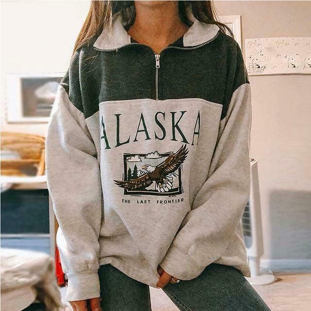Alaska Zip Up Sweatshirt - Y2K Coquette Grunge Aesthetic Cute Tops Pastel Alaska Zip Up Sweatshirt - Y2K Coquette Grunge Aesthetic Cute Tops Pastel