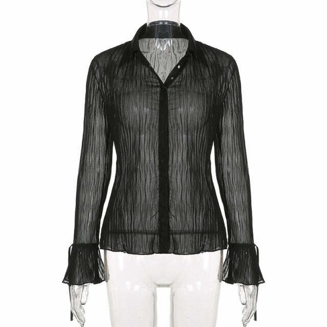 Angelcore Aesthetic White Shirt with Transparent Flare Sleeves - Y2K Fashion Statement